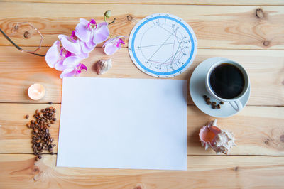 High angle view of coffee on table