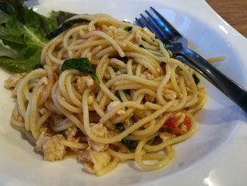 Close-up of noodles served in plate