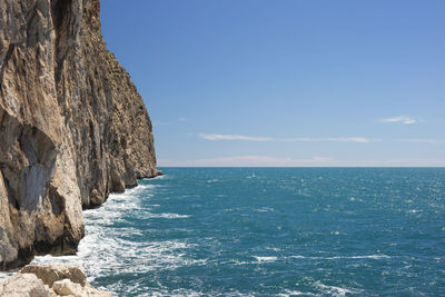 Scenic view of sea against blue sky