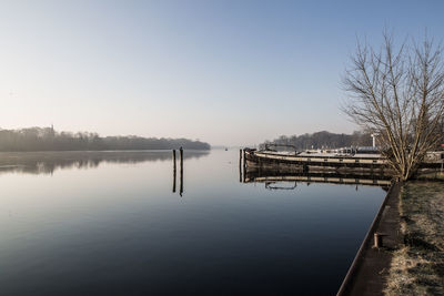 Scenic view of lake against clear sky