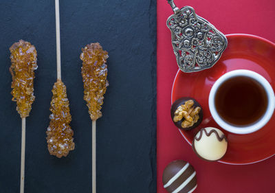 High angle view of coffee on table