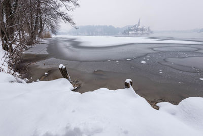 Scenic view of frozen lake during winter