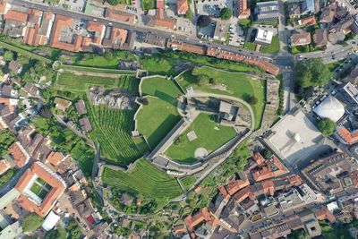 High angle view of buildings in city