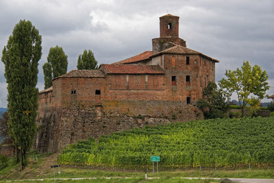 Old building on field against sky