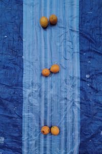High angle view of orange fruits on wood