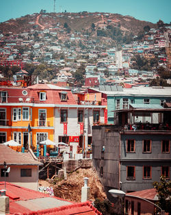 High angle view of buildings in city