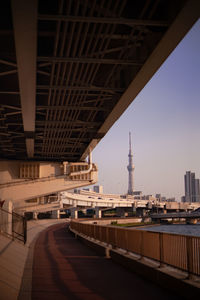 View of bridge and buildings against sky