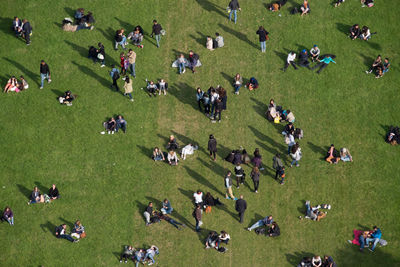 Directly above shot of people on field at park