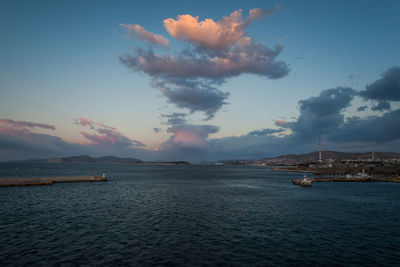 Sunrise over the port of piraeus, athens, greece
