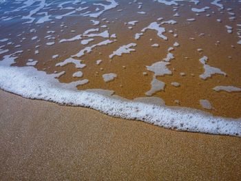 High angle view of water and sand on sunny day at beach