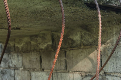 Close-up of rope tied on wall