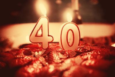 Number 40 candle on birthday cake