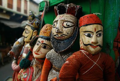 Close-up of puppets in india