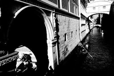 Tourists on bridge in city