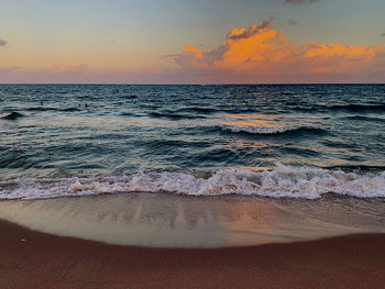 Scenic view of sea against sky during sunset