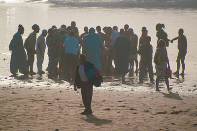 Rear view of people on beach