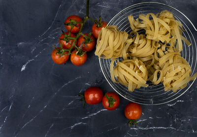 High angle view of tomatoes on table