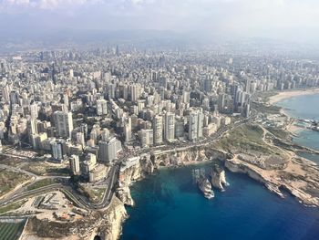 High angle view of beirut cityscape against sky