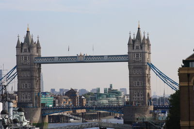 Low angle view of tower bridge against sky