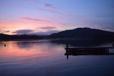 Scenic view of lake against sky at sunset