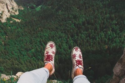 Low section of man sitting on mountain