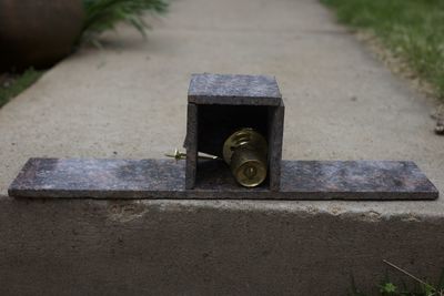 High angle view of granite slates on footpath. photo is a sculpture of isolation during 2020.