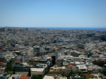 High angle view of cityscape against clear sky