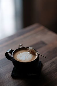 High angle view of coffee on table