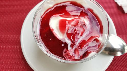 High angle view of ice cream in plate