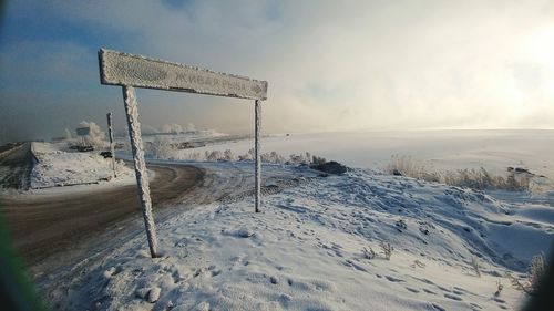 Snow covered landscape against sky