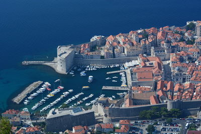 High angle view of buildings in city