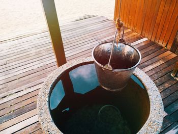 High angle view of drinking glass in water