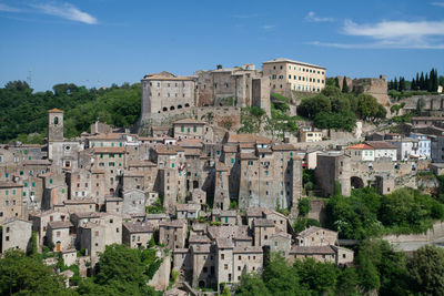 Cityscape of little city of sorano in tuscany italy