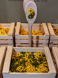 Close-up of yellow food in box