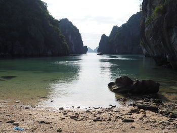 Scenic view of rock formations at halong bay
