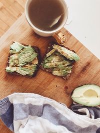 High angle view of breakfast on table