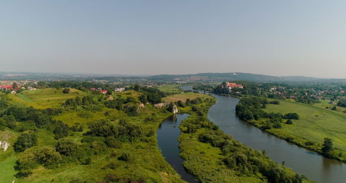 High angle view of landscape against clear sky