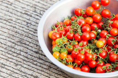 High angle view of tomatoes in bowl
