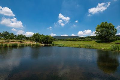 Scenic view of lake against sky