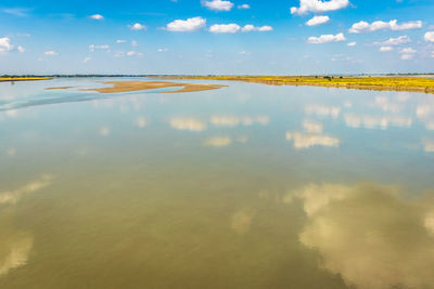 River water reflection of clouds at morning