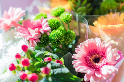 Closeup of beautiful blooming bouquet of gerberas