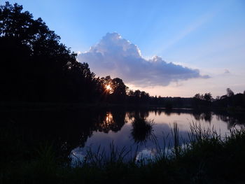 Scenic view of lake against sky during sunset