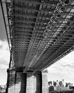 Low angle view of bridge against sky in city