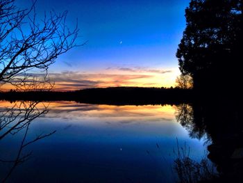 Reflection of trees in calm lake