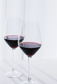 Close-up of wineglass against white background