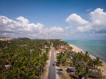 Aerial landscape photography of a fisherman village in the coastal overlooking the south china sea