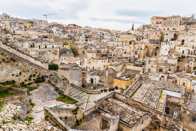 High angle view of old buildings in town