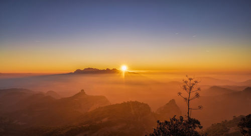 Scenic view of mountains against sky during sunset