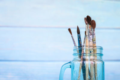 Close-up of glass jar on table