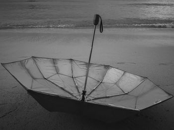 High angle view of umbrella on beach